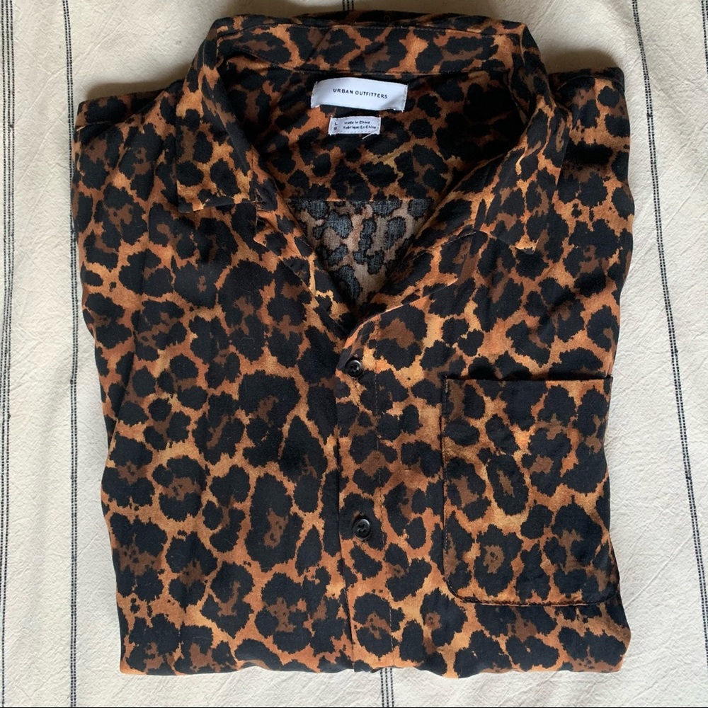 Short Sleeve Leopard Casual Button Down